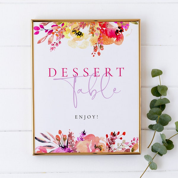 Bright Flowers Dessert Table Sign Template, Printable Wedding Dessert Table Sign Download, Bridal Shower Dessert Bar Sign Download, S-74