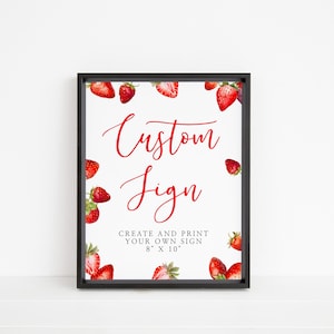 Strawberry Custom Sign Template, Customizable Berry Baby Shower Sign Download, Berry Sweet Girl Baby Shower Decor Sign, CS-109