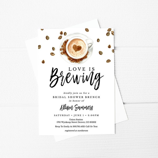 Love is Brewing Bridal Shower Invitation Template, Printable Coffee Bridal Shower Invitation Download, Bridal Brunch Wedding Shower, SH-04