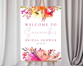Bright Floral Bridal Shower Welcome Sign Template, Printable Wedding Shower Decor Download, WS-74