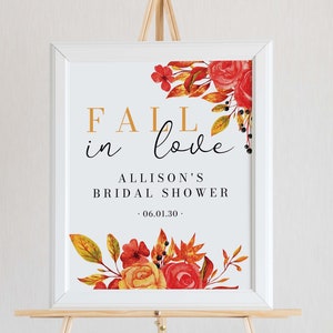 Fall in Love Bridal Shower Welcome Sign Download, Printable Autumn Wedding Shower Welcome Template, Fall Theme Bridal Shower Decor, WS-99