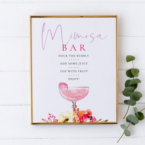 Bright Flowers Mimosa Bar Sign Template Download, Floral Mimosa Bar Sign Download, Brunch Champagne Bar Sign, Bubbly Bar Sign, BS-74