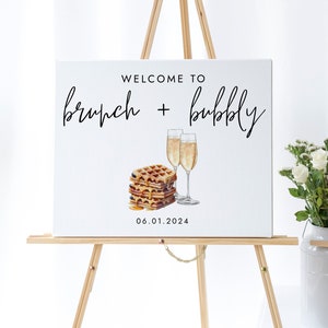 Bridal Brunch Welcome Sign Template, Printable Brunch and Bubbly Welcome Sign Download, Waffle Bridal Shower Brunch Welcome Sign, WS-76