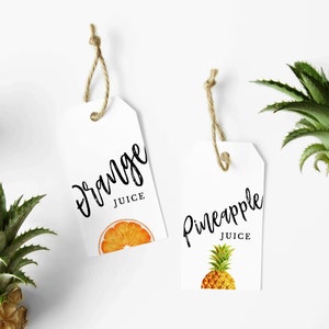 Watercolor Fruit Mimosa Juice Tags Template Download, Printable Mimosa Bar Juice Tags, Mango, Pineapple, Orange Juice Bottle Label, T-06