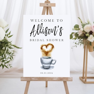 Coffee Theme Bridal Shower Welcome Sign Template, Printable Wedding Shower Welcome Sign Download, Love is Brewing Shower, WS-04