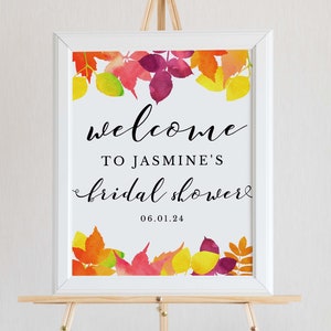Fall in Love Bridal Shower Welcome Sign Template Download, Printable Autumn Shower Welcome Sign, Fall Leaves Welcome Sign Download, WS-53
