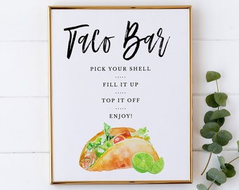 Taco Bar Sign Template, Printable Bridal Shower Mexican Fiesta Taco Station Decor Download, BS-17