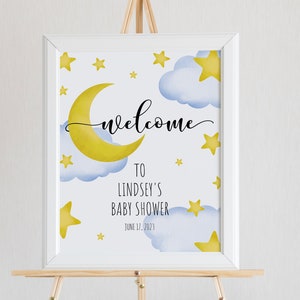 We&#39;re Over the Moon Boy Baby Shower Welcome Sign Template, Twinkle Little Star Baby Shower Welcome Sign Printable, Instant Download, WS-20