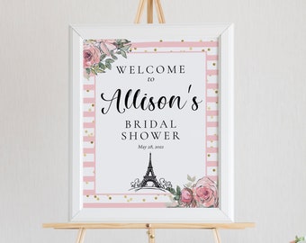 Paris Bridal Shower Welcome Sign Template, Printable Eiffel Tower Welcome Download, WS-28