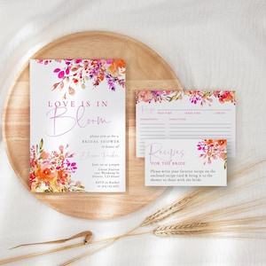 Heldere bloemen vrijgezellenfeestuitnodiging met receptkaartsjabloon, bruidsdouche receptverzoekkaart downloaden, doucherecept invoegen, B-74