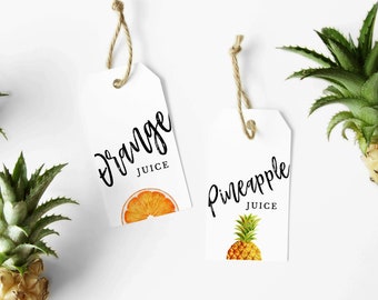 Watercolor Fruit Juice Bottle Tags Download, Printable Mimosa Bar Juice Labels Template, T-06