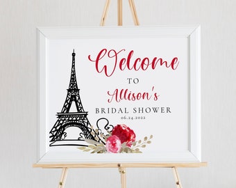 Paris Bridal Shower Welcome Sign Template, Printable Eiffel Tower Welcome Decor Download, WS-28