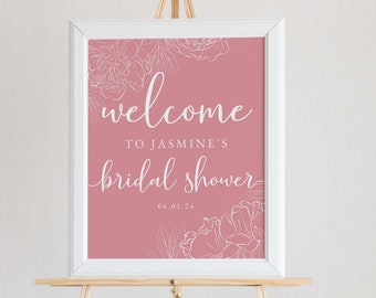 Dusty Rose Bridal Shower Welcome Sign Template, Blush Pink Floral Bridal Shower Welcome Sign Download, Blush Bridal Shower Decor, WS-11