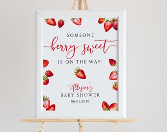 Berry Sweet Strawberry Baby Shower Welcome Sign Template, Printable Girl Shower Theme Decor, WS-109