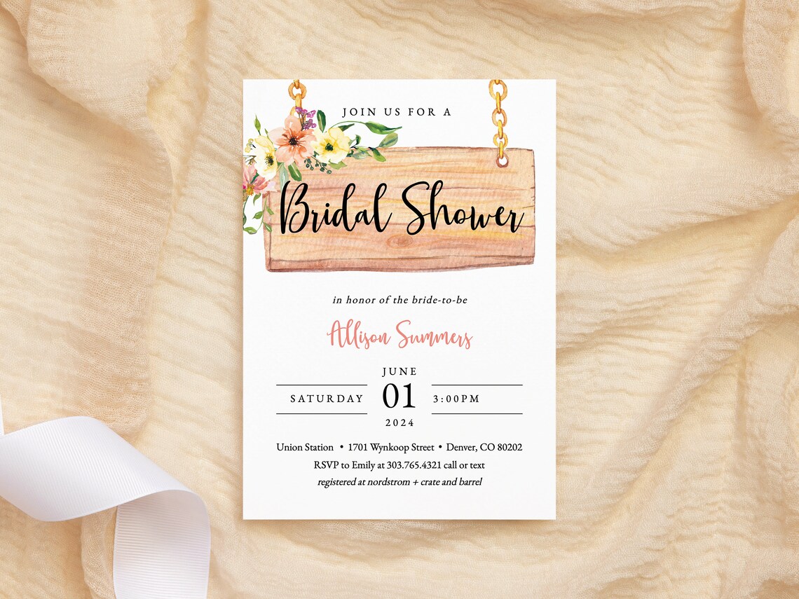 Floral Rustic Bridal Shower Invitation Template Printable - Etsy