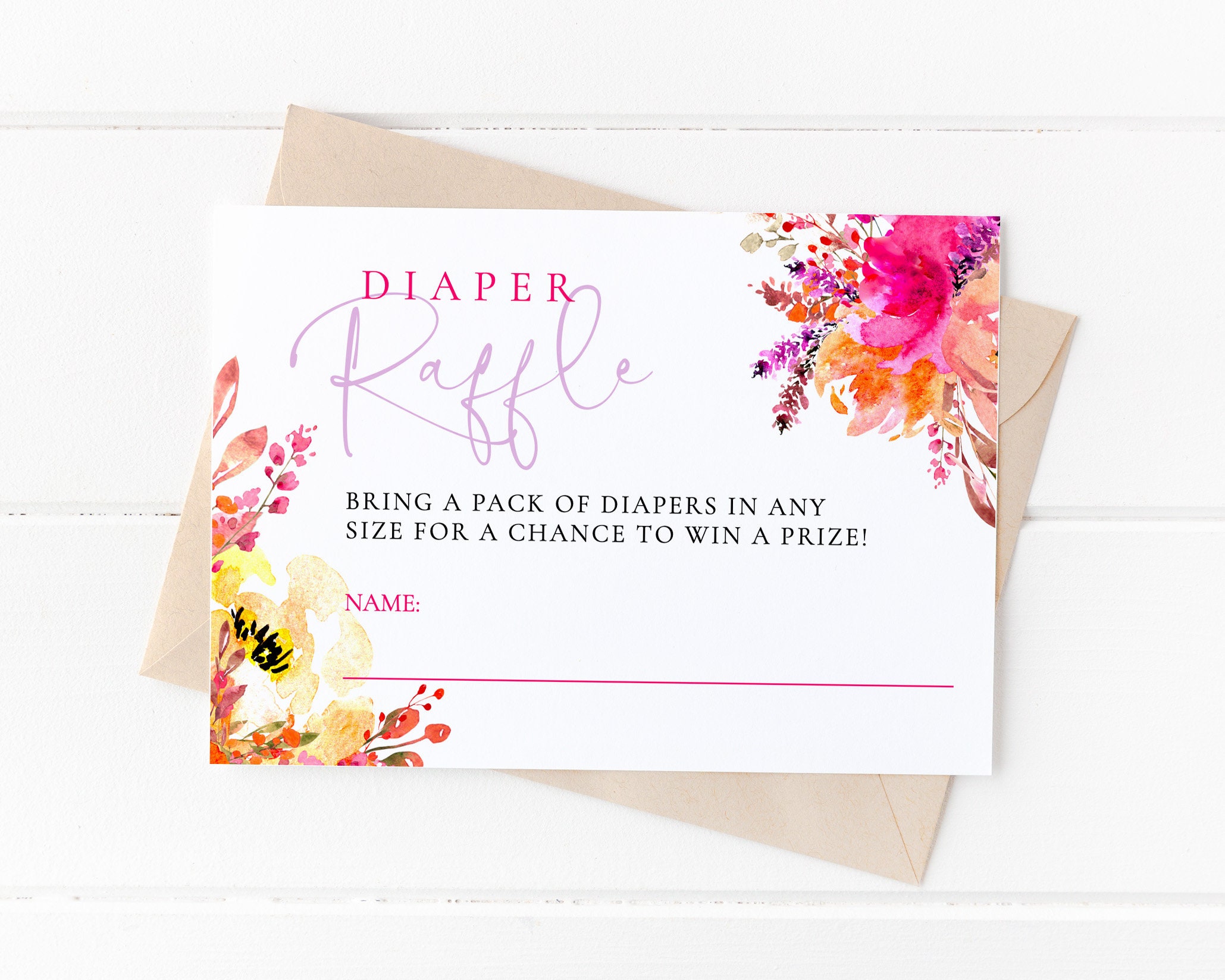 Bright Floral Baby Shower Diaper Raffle Ticket Template, Printable Girl ...