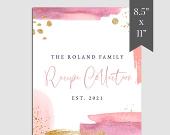 Watercolor Recipe Book Template, Printable Family Recipes Organize, Cookbook Download, RB-40