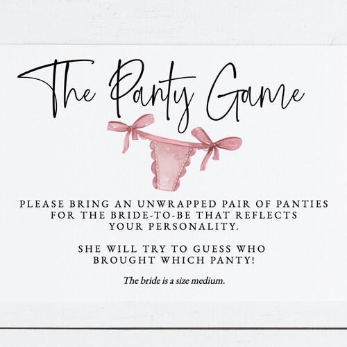 Bridal Shower the Panty Game Card Template Lingerie Personal Etsy