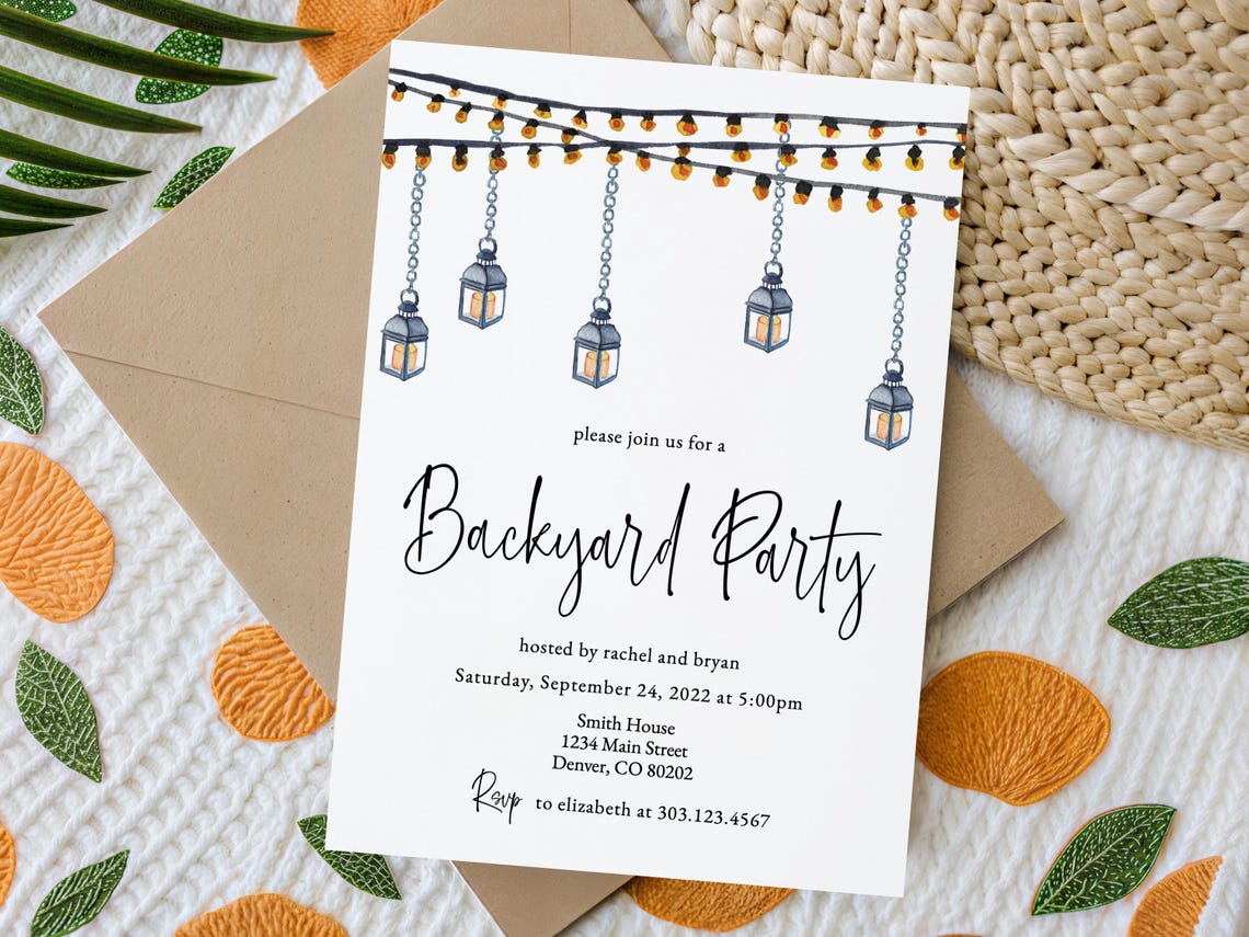 Backyard Party Housewarming Invitation Template, Backyard Barbecue BBQ ...