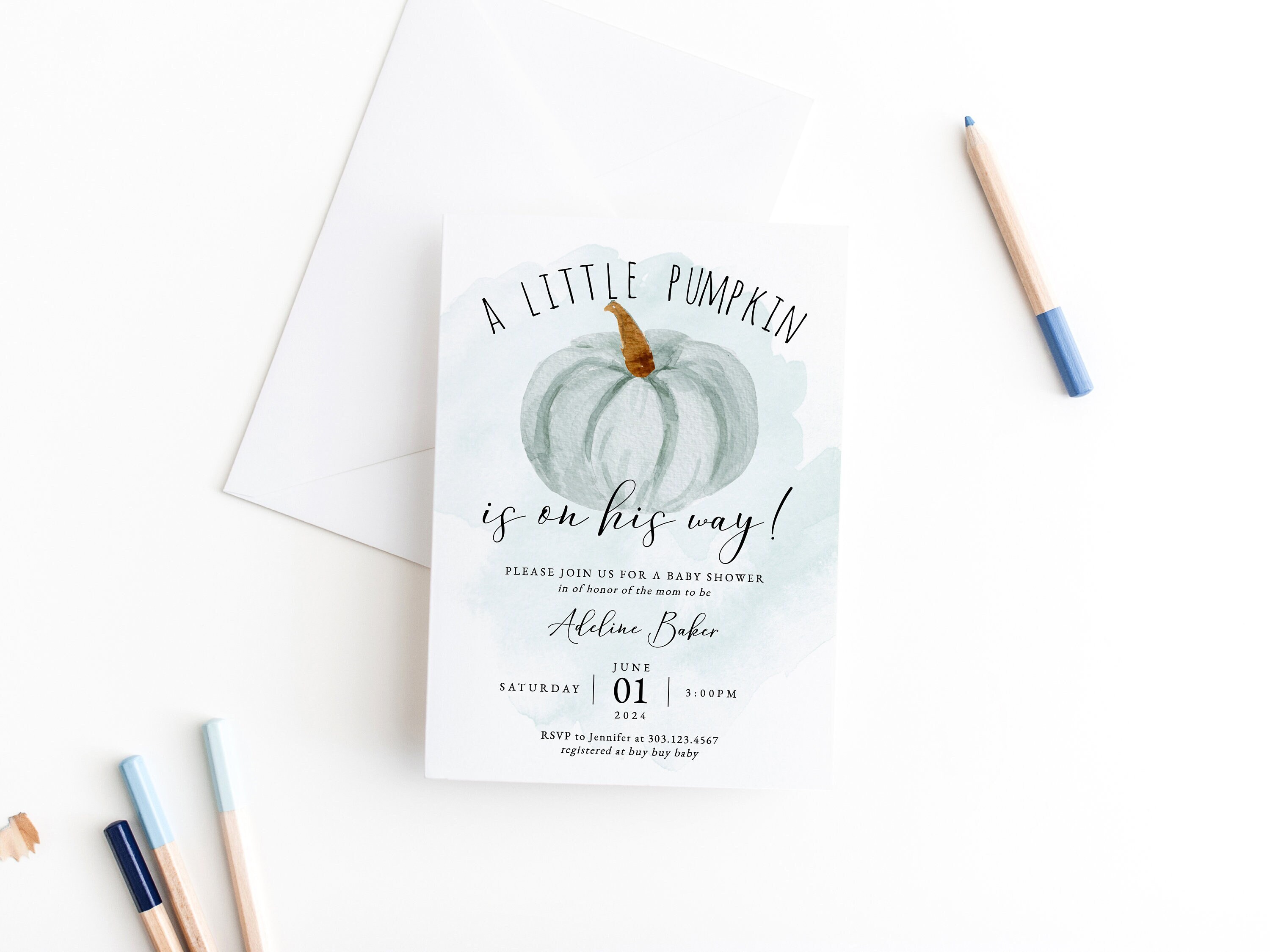 A Little Pumpkin is on His Way Boy Baby Shower Invitation Template Printable Pumpkin Fall Baby Shower Invitation Download