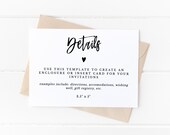 Minimalist Details Card Template, Printable Bridal Shower Insert Card Template, Invitation Enclosure Card Template, I-06