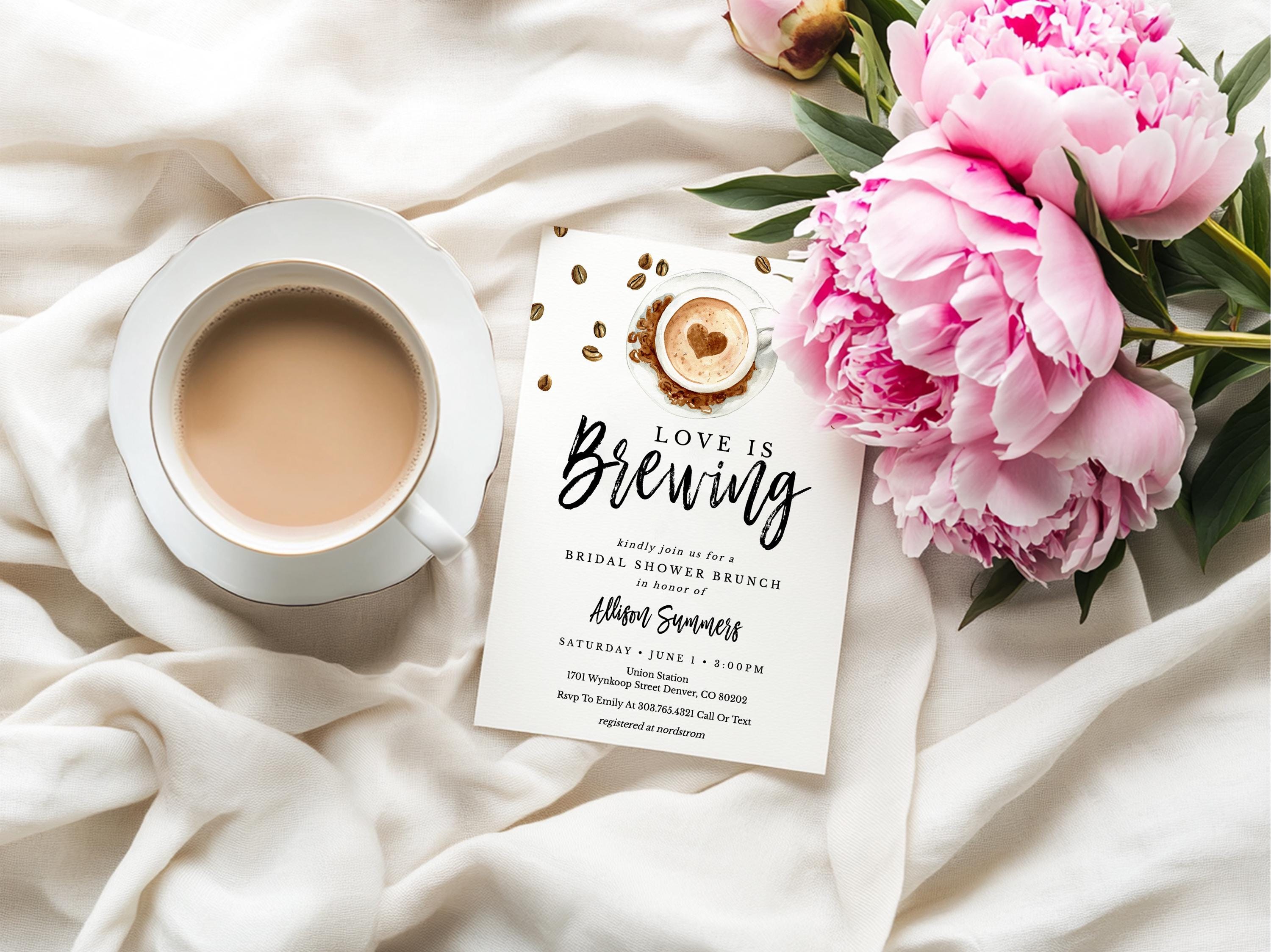 Love is Brewing Bridal Shower Invitation Template, Printable Bridal Shower Coffee Theme, Editable Coffee Brunch Invite Download, SH-04
