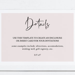Minimalist Printable Details Enclosure Insert Card Template - Etsy