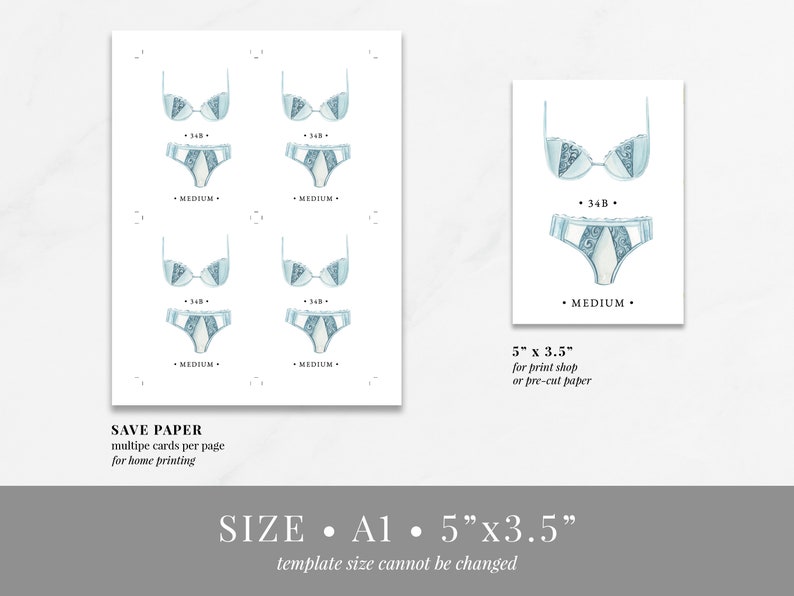 Printable Lingerie Sizes Card Template Bridal Shower - Etsy