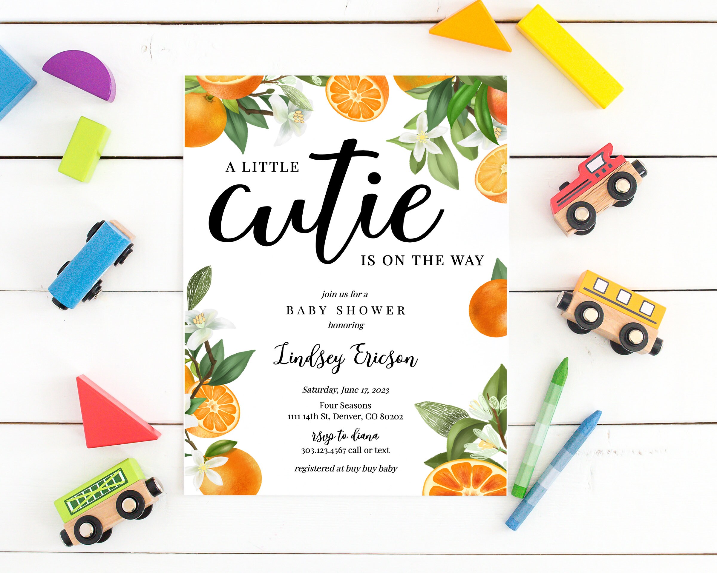A Little Cutie on the Way Baby Shower Printable Invitation Etsy