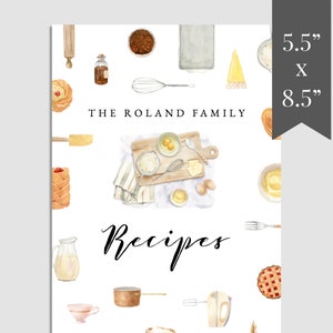 Kitchen Utensils Mini Recipe Book Template Download, Half Size Recipe Cookbook Template, 5.5x8.5 Recipe Half Size Mini Binder Kit,  MRB-38