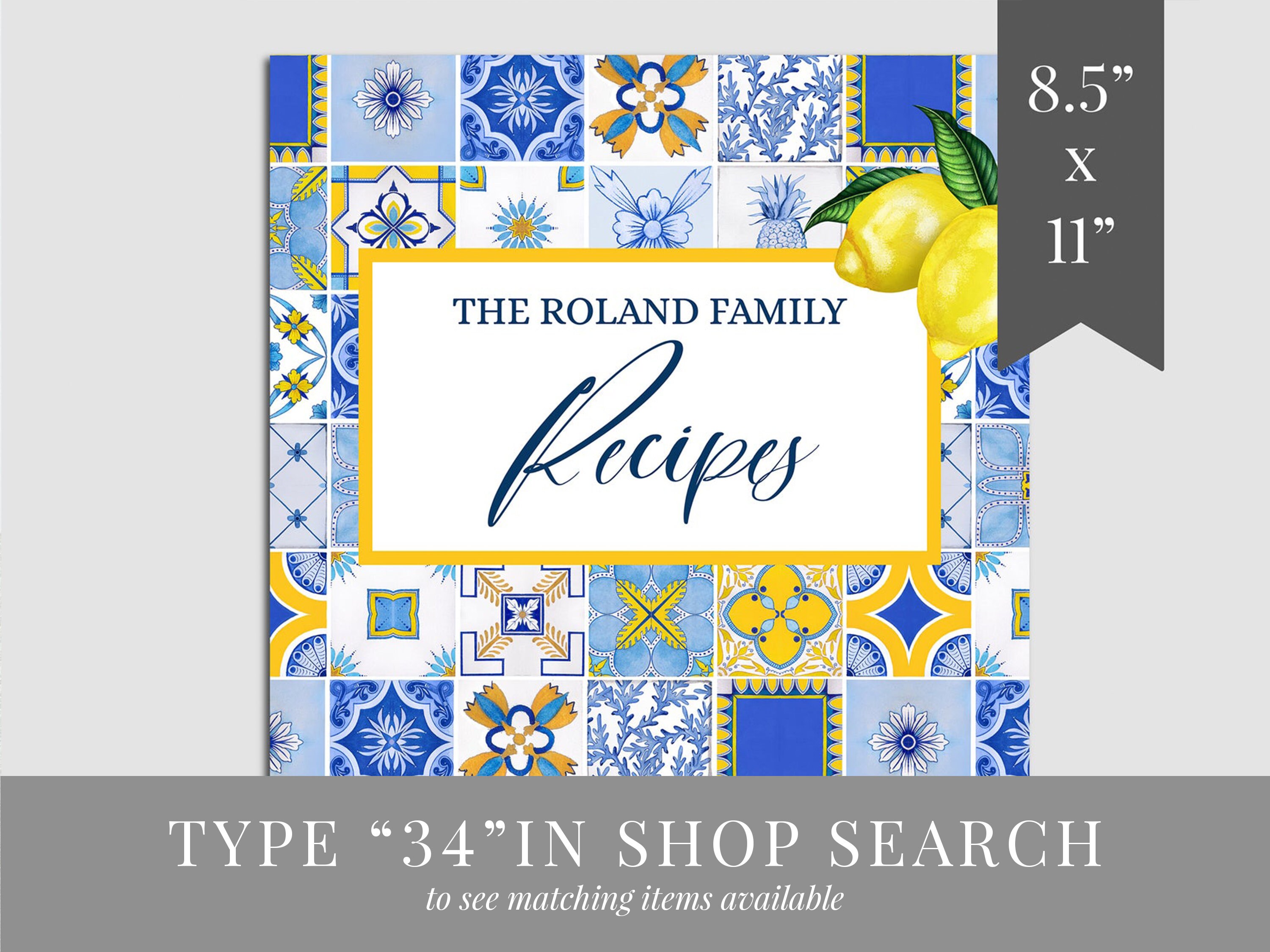 Mediterranean Tiles Recipe Card Template, Spanish Tiles Lemon Recipe ...