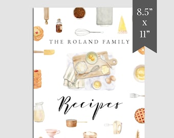 Kitchen Utensils Recipe Book Template Download, Printable Recipe Cookbook Template, Family Recipe Collection Book, Instant Download, RB-38