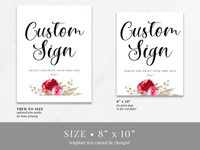 Customize Printable Sign Red Floral Custom Printable Sign Template, Paris Bridal Shower ...
