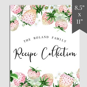 White Strawberries Family Recipe Cookbook Template, Printable Recipe Book Template Download, Printable Recipe Page Template, RB-14