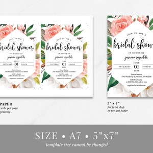 Floral Bridal Shower Invitation Template, Watercolor Wedding Shower Invitation Download, Editable Geometric Simple Invitation, SH-01 image 4