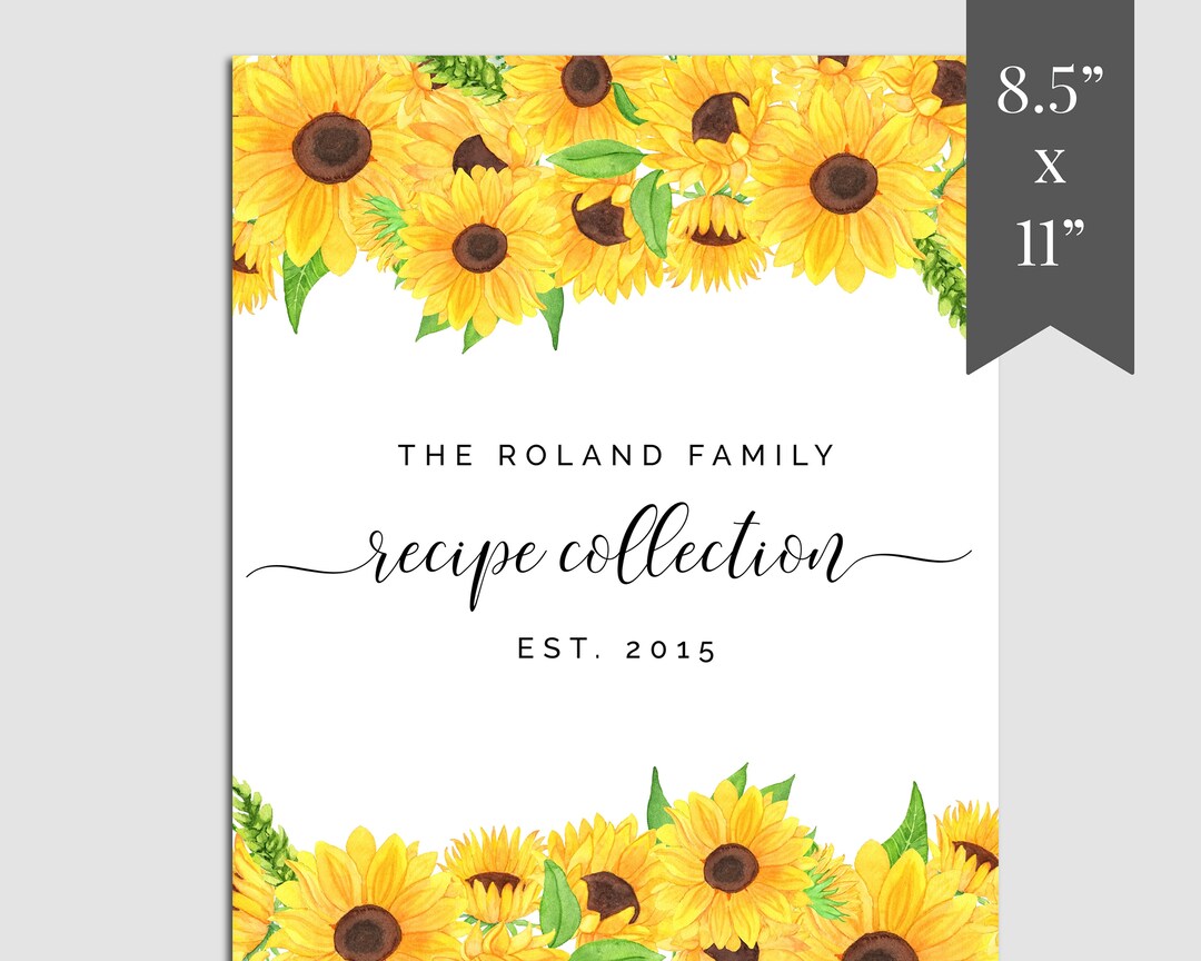 Printable Sunflower Recipe Book Template Download Recipe Etsy
