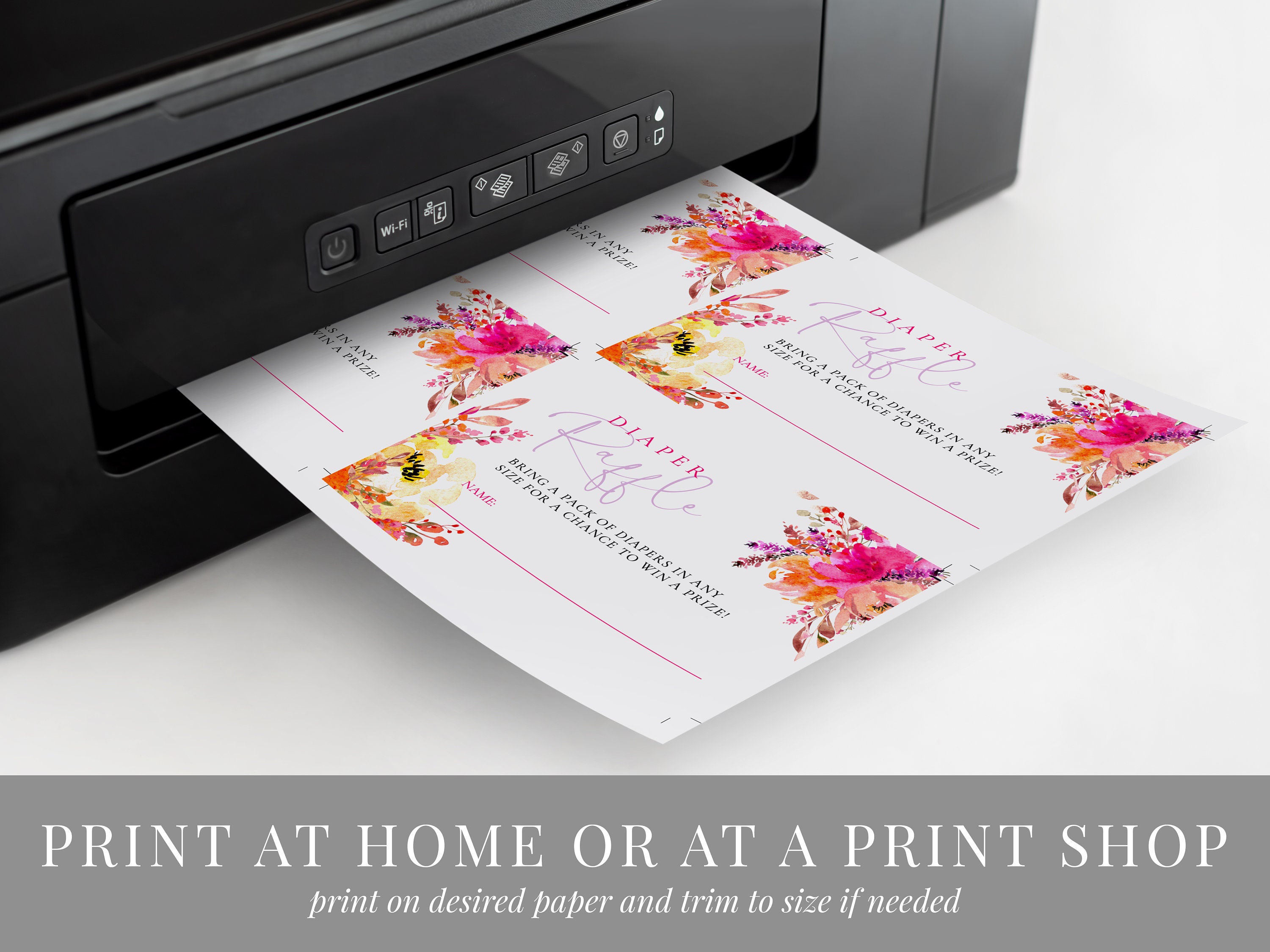Bright Floral Baby Shower Diaper Raffle Ticket Template, Printable Girl ...