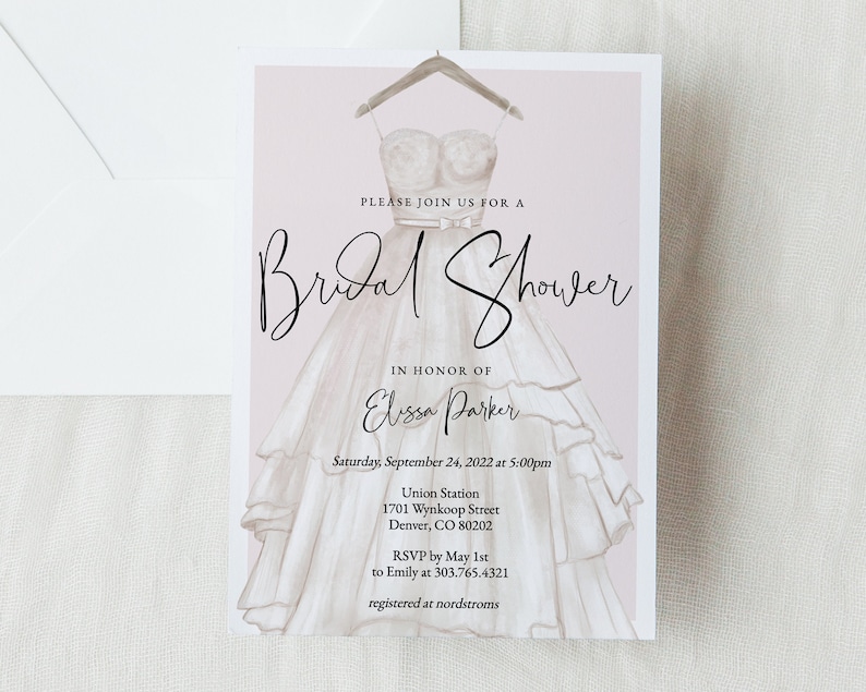 Wedding Dress Bridal Shower Invitation Template Editable | Etsy