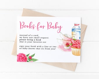 Tea Party Books for Baby Insert Card Template, Printable Books for Baby Request Card, Baby Shower Book Request Insert Card Printable, I-05