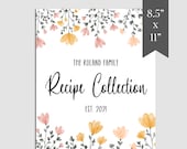Watercolor Flowers Recipe Book Printable, Family Recipe Collection Cookbook Template, Printable Recipe Book Template Download, RB-27