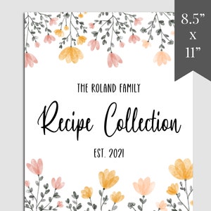 Watercolor Flowers Recipe Book Printable, Family Recipe Collection Cookbook Template, Printable Recipe Book Template Download, RB-27