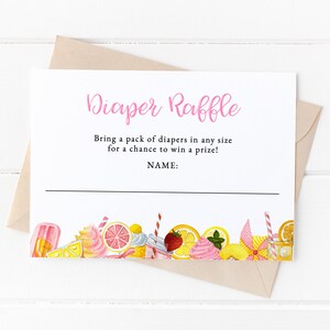 Pink Lemonade Baby Shower Windel Raffle Spiel Karte Vorlage Download, Zitronen Baby Girl Shower Windel Raffle Ticket Vorlage, I-83