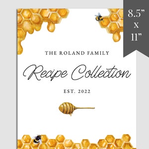 Honey Bee Recipe Book Template Download, Printable Recipe Cookbook Template, Family Recipe Organizer, Bumblebee Recipe Template, RB-63