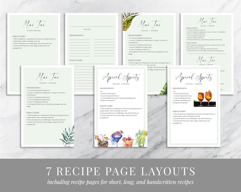 Printable Cocktail Recipe Book Template Download Mixed Drinks Etsy
