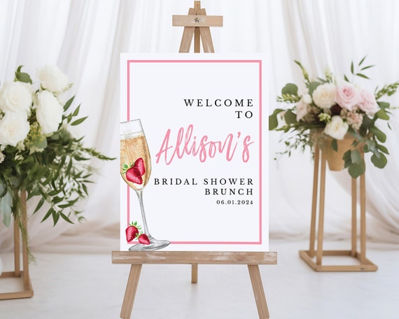 Champagne Brunch Bridal Shower Welcome Sign Template, Wedding Shower Brunch Welcome Sign Download, Bridal Shower Brunch Sign, WS-06