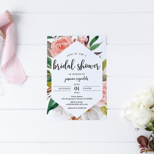 Floral Bridal Shower Invitation Template, Watercolor Wedding Shower Invitation Download, Editable Geometric Simple Invitation, SH-01 image 3