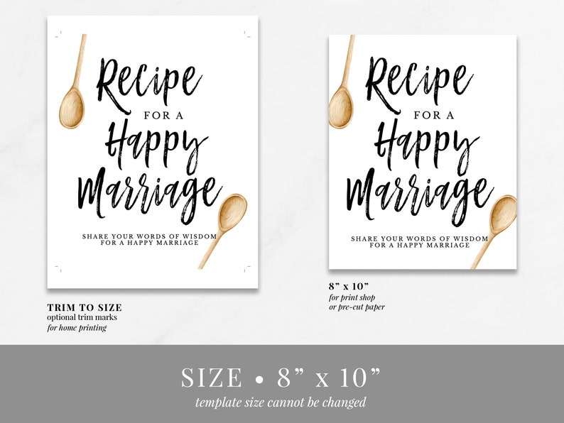 Recipe for a Happy Marriage Sign Printable Template Bridal - Etsy