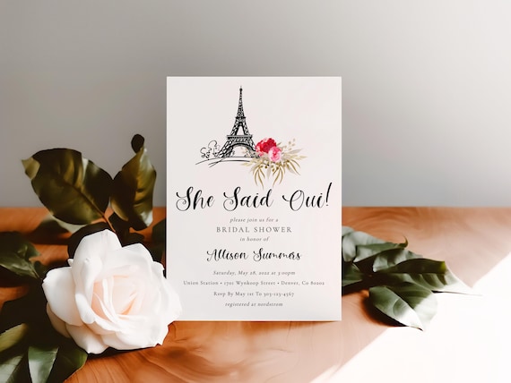 Paris Bridal Shower Printable Invitation Template, Eiffel Tower Wedding Shower Invite Download, SH-28