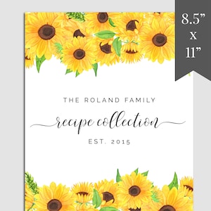 Modèle de livre de recettes imprimable tournesol à télécharger, modèle de recette, livre de recettes de famille, bricolage, page de recettes, modèle de carte de recettes, RB-25