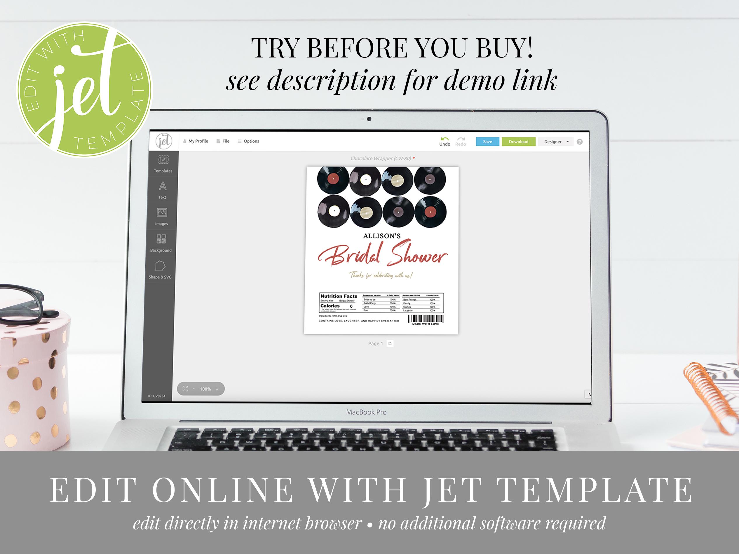 Record Note Raper Design Retro Vinyl Record Bridal Shower Chocolate Wrapper Template, Printable ...